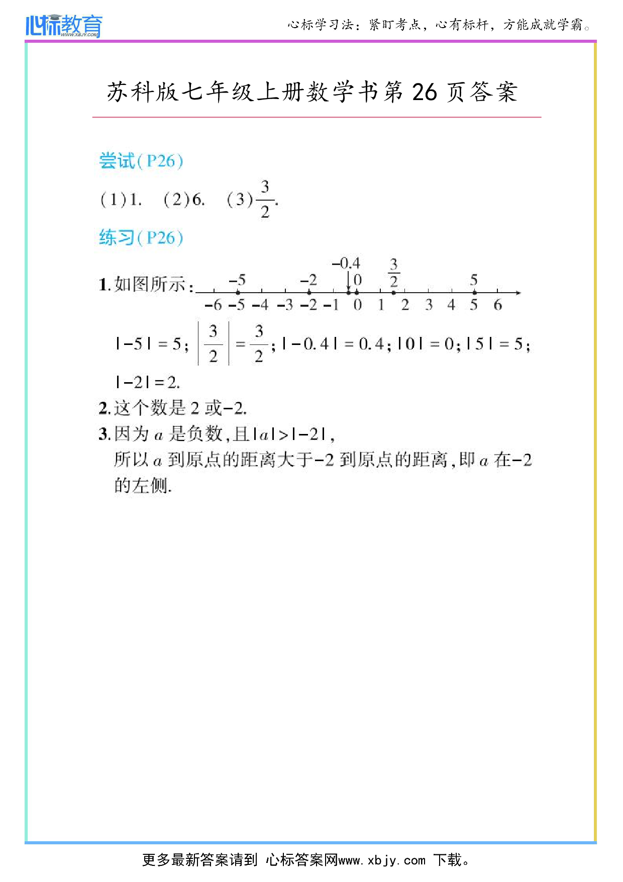 2024年最新苏科版七年级上册数学书第26页答案