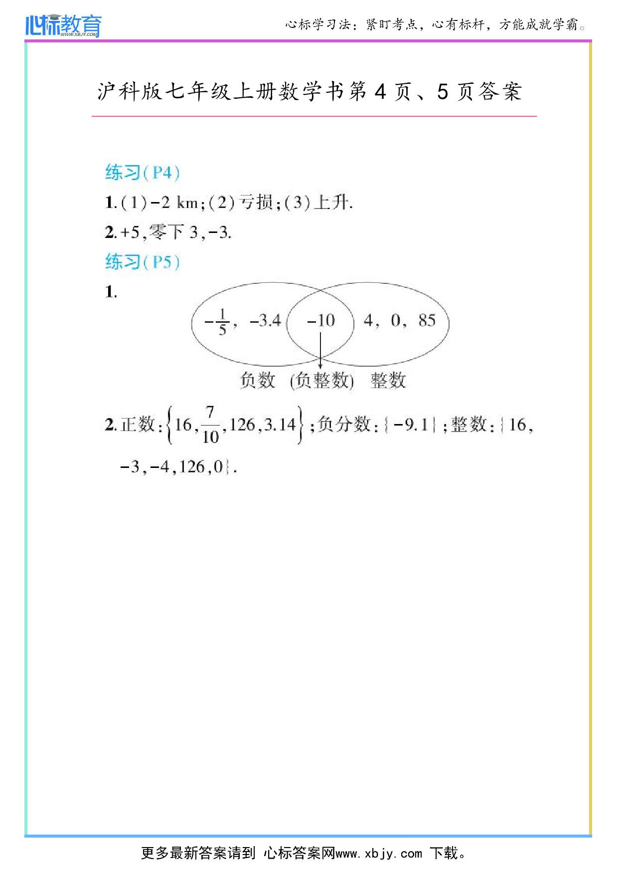 2024年最新沪科版七年级上册数学书第4页、5页答案