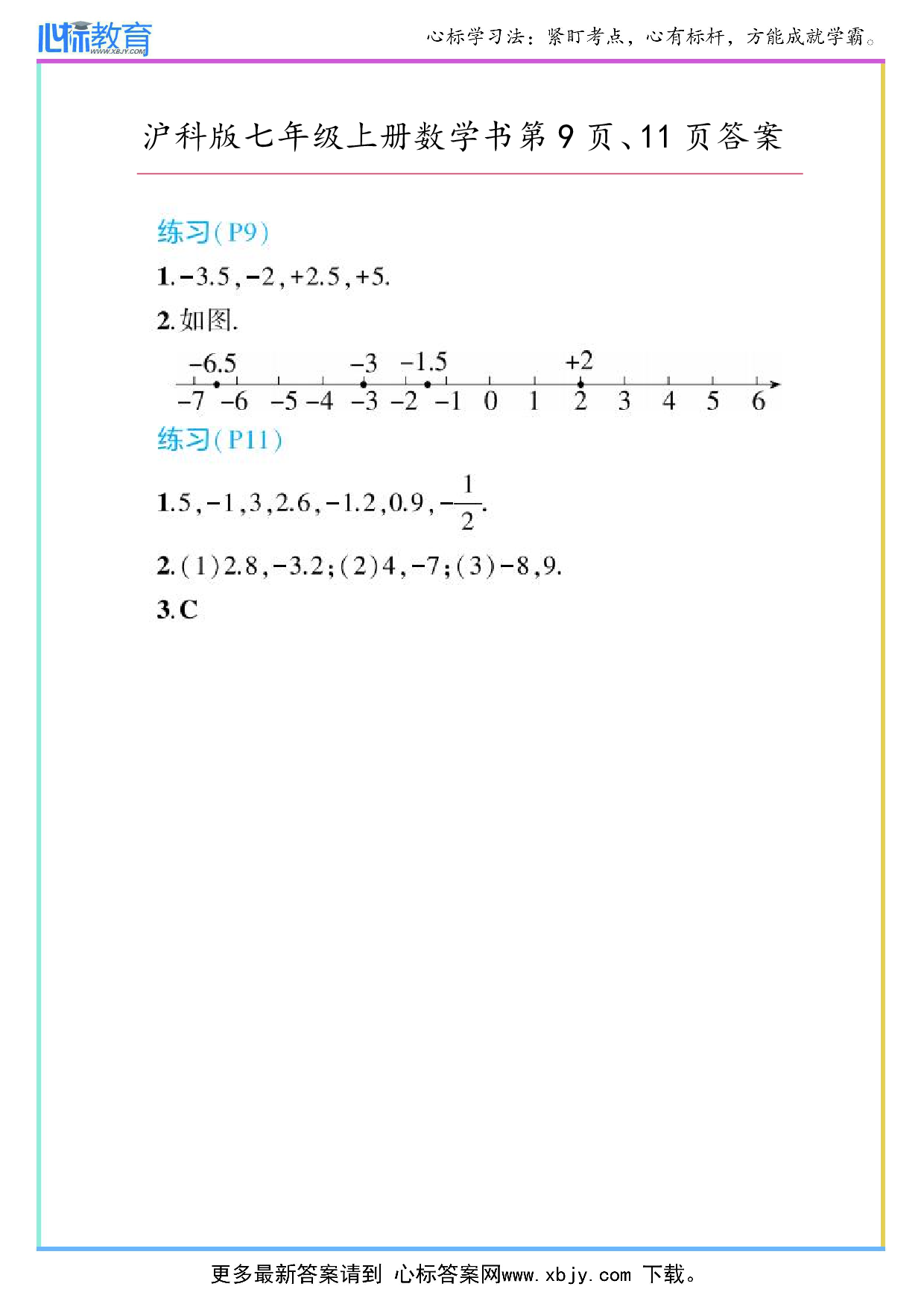 2024年最新沪科版七年级上册数学书第9页、11页答案