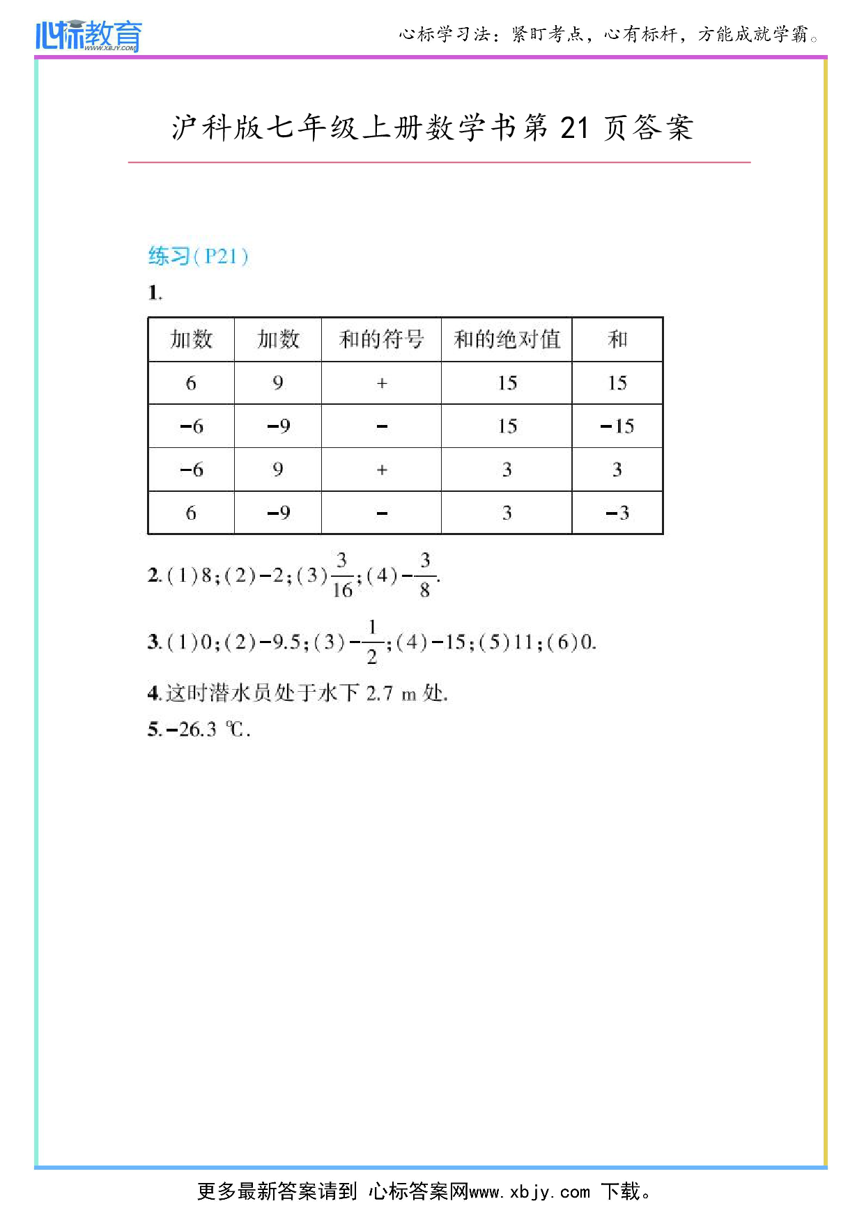 2024年最新沪科版七年级上册数学书第21页答案