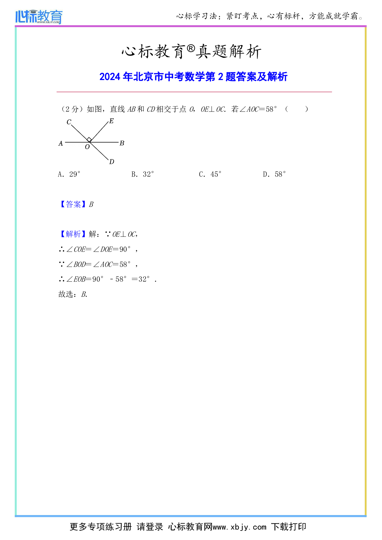 2024年北京市中考数学第2题答案及解析