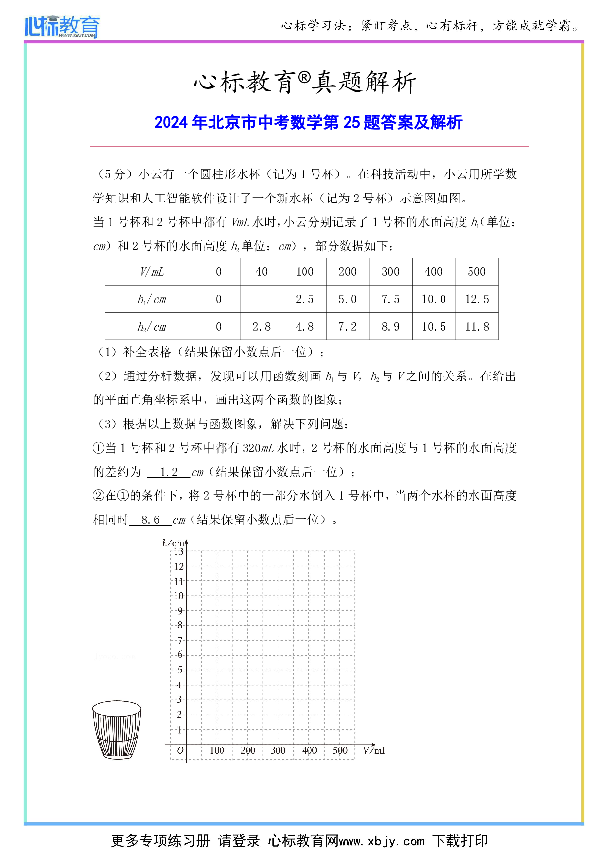 2024年北京市中考数学第25题答案及解析