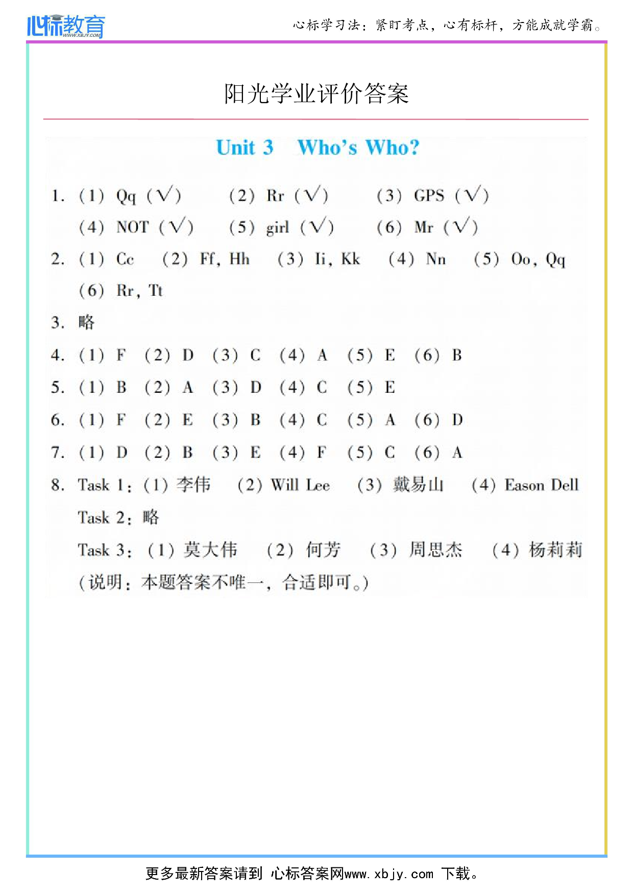 Unit 3 Who's Who？答案