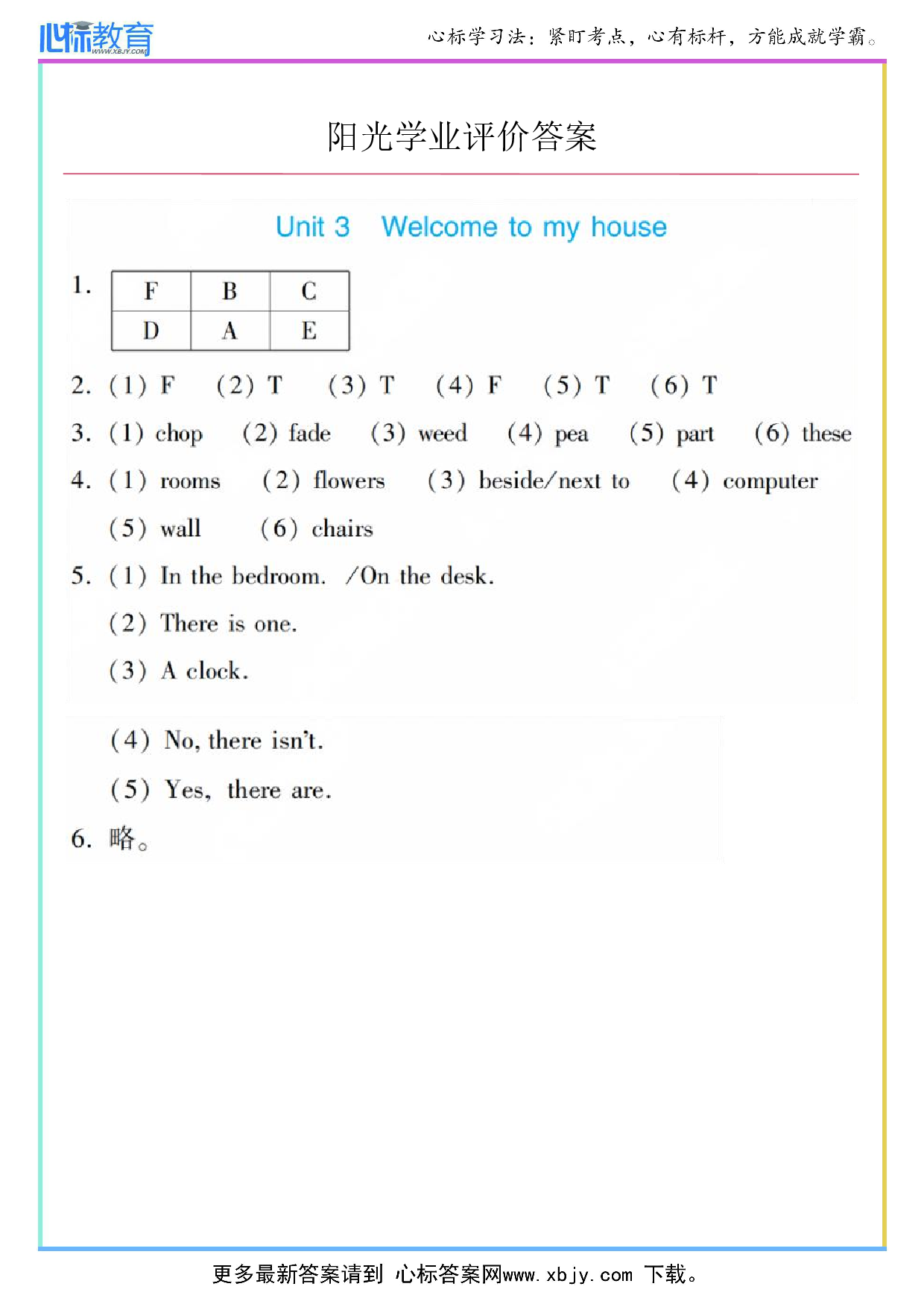 Unit 3 Welcome to my house答案