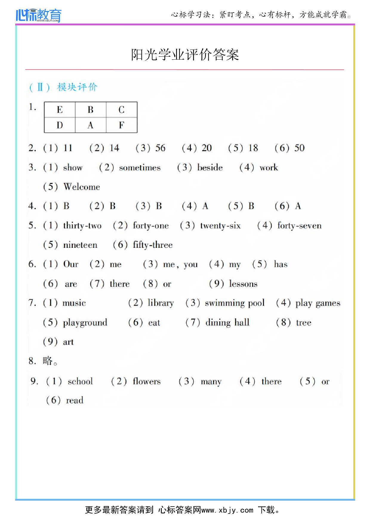 Module 3 My school模块评价答案