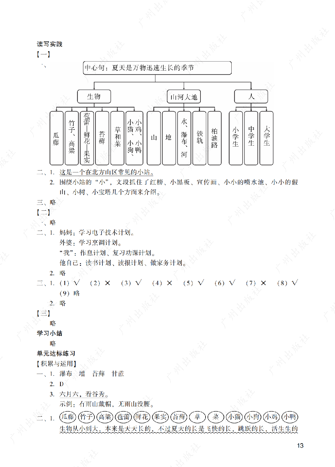 2024年阳光学业评价语文六年级上册答案第十三页