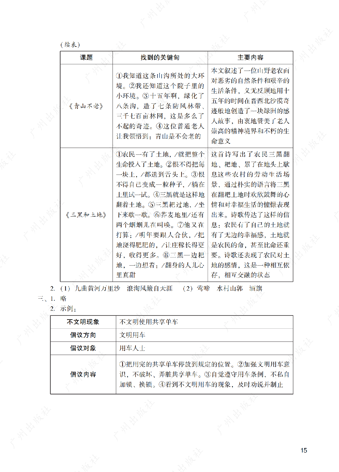 2024年阳光学业评价语文六年级上册答案第十五页