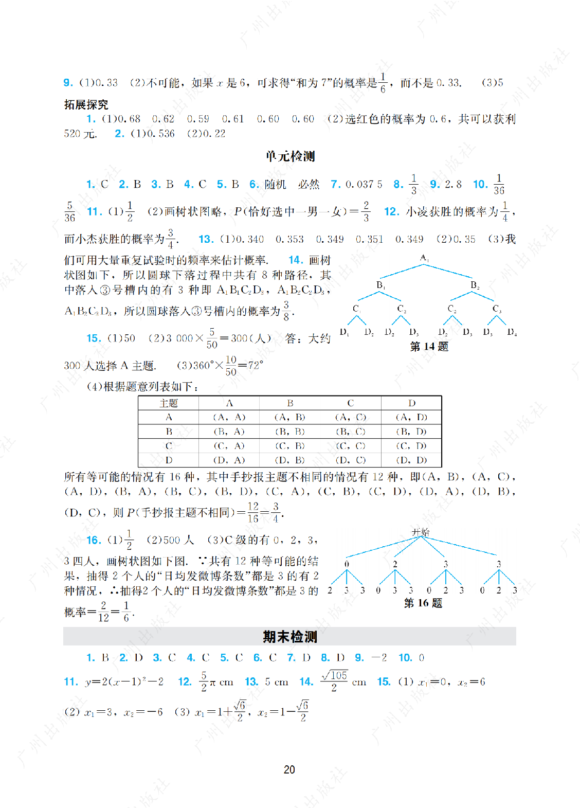 2024年阳光学业评价数学九年级上册答案第二十页