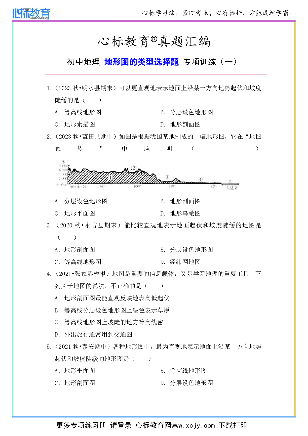 初中地理等高线地形图的判读解答题及答案