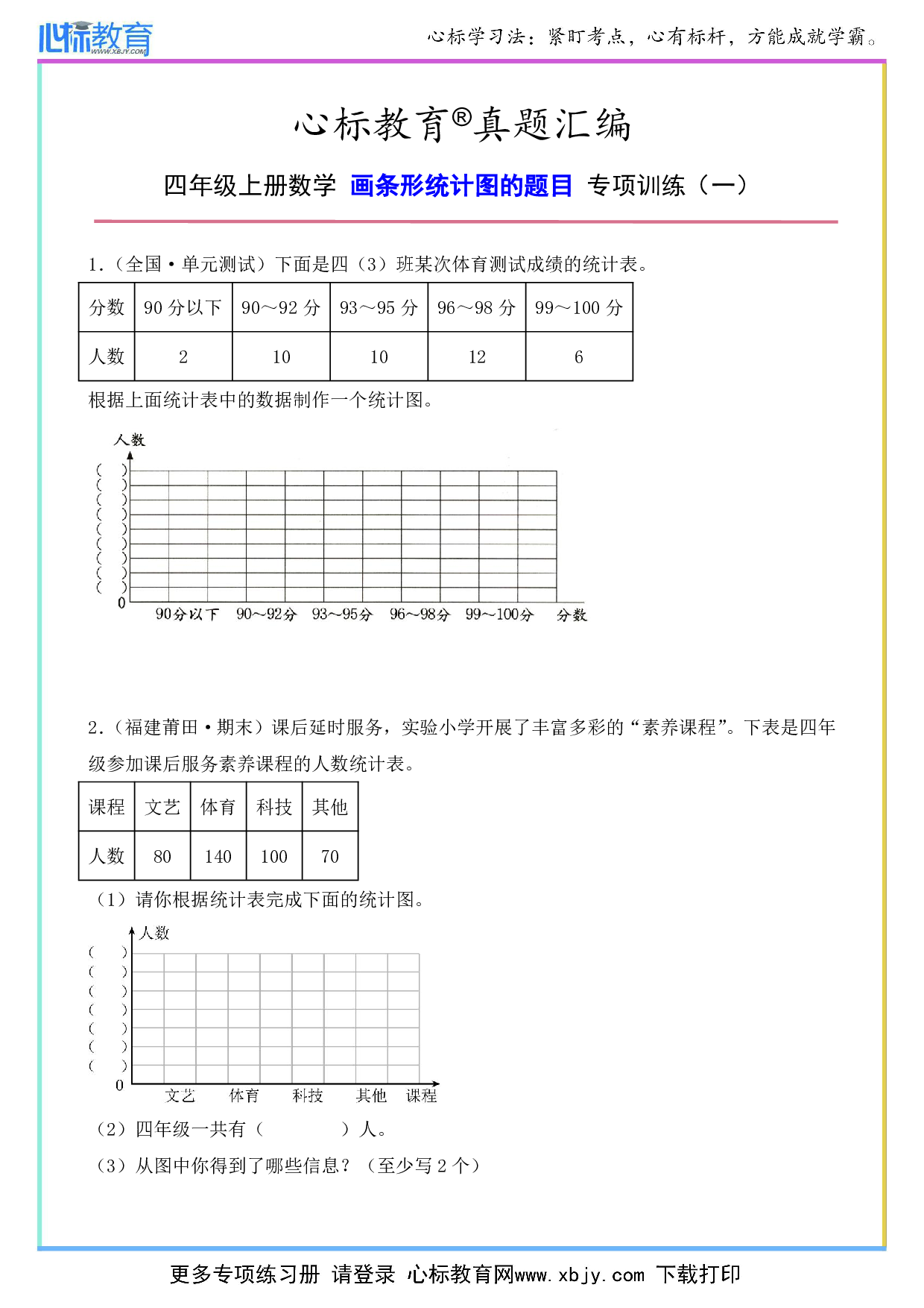 四年级上册画条形统计图的题目及答案